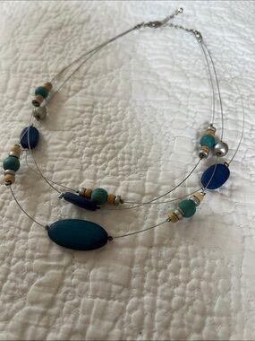 Layered Teal & Blue Bead Multi-Strand Necklace